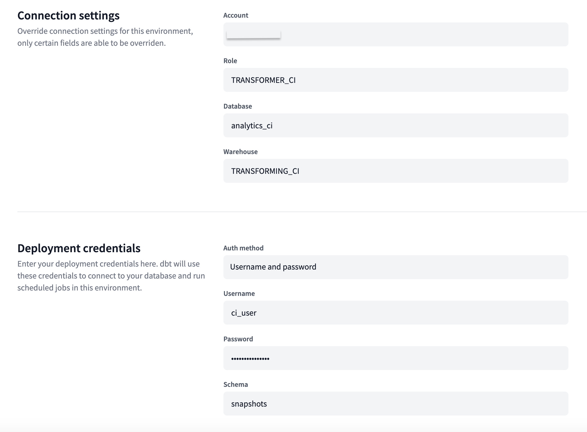 The credentials in the user settings The credentials in the user settings